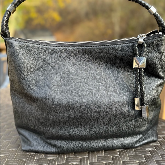 Michael Kors Lexington Shoulder Bag Black with Silver Hardware Braided Straps - Picture 7 of 8